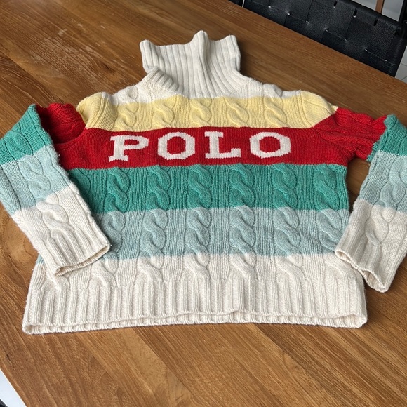Polo Ralph Lauren Women's Polo Striped Turtleneck Cable Knit Jumper- Multi - Picture 2 of 5
